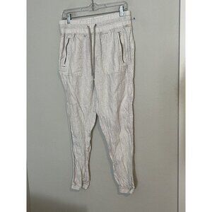 Athleta White Cabo Linen Leopard Print Zip Pockets Joggers Pants Womens Size 6